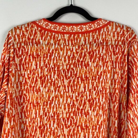 Michael Kors Blouse Size 2X Orange Patterned V Neck Stretch Long Sleeve - Picture 8 of 11